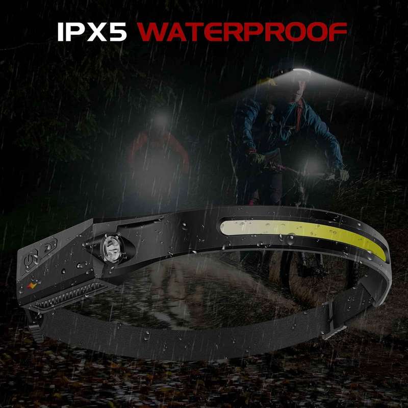 USB Rechargeable Waterproof Motion Sensor COB Headlamp with 5 Lighting Modes