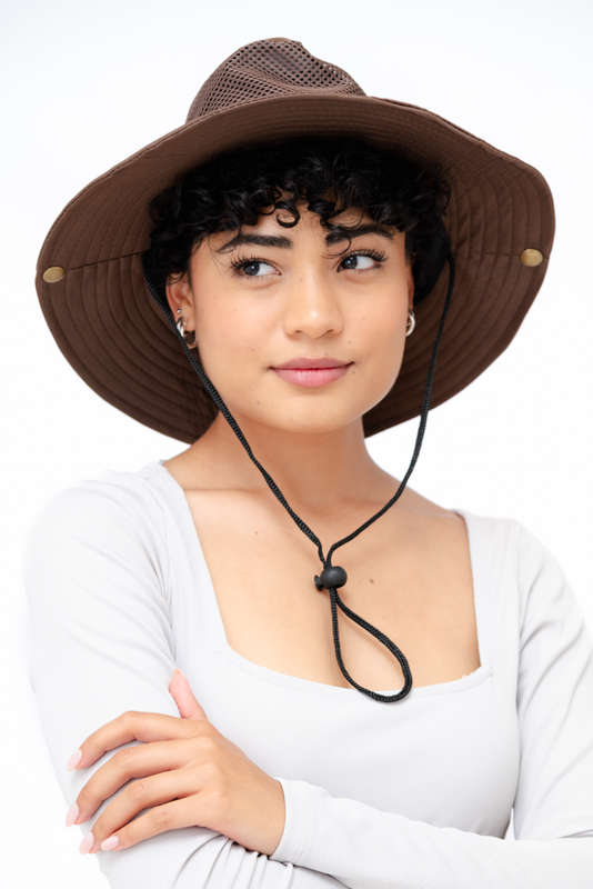 Adrian Summer Sun Beach Hat With Drawstring Brown