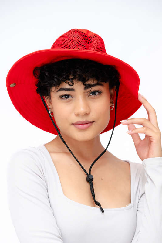 Adrian Summer Sun Beach Hat With Drawstring Red
