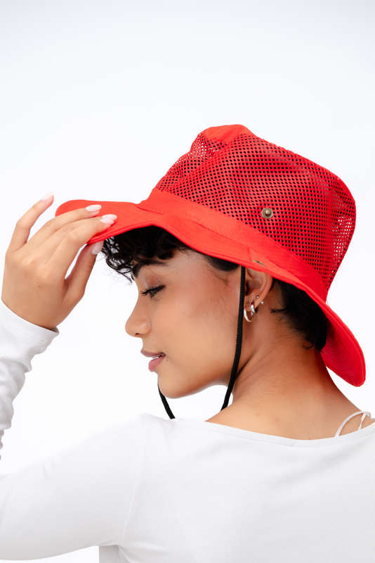 Adrian Summer Sun Beach Hat With Drawstring Red