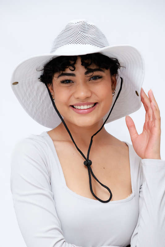 Adrian Summer Sun Beach Hat With Drawstring White