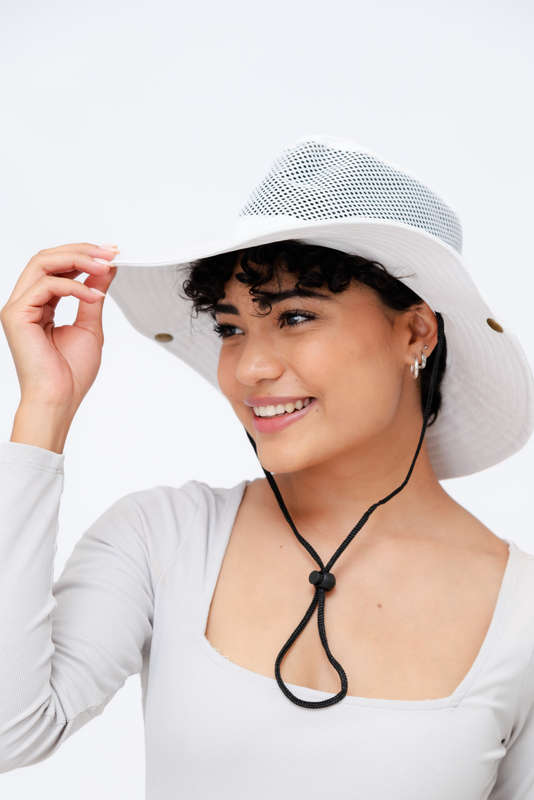 Adrian Summer Sun Beach Hat With Drawstring White