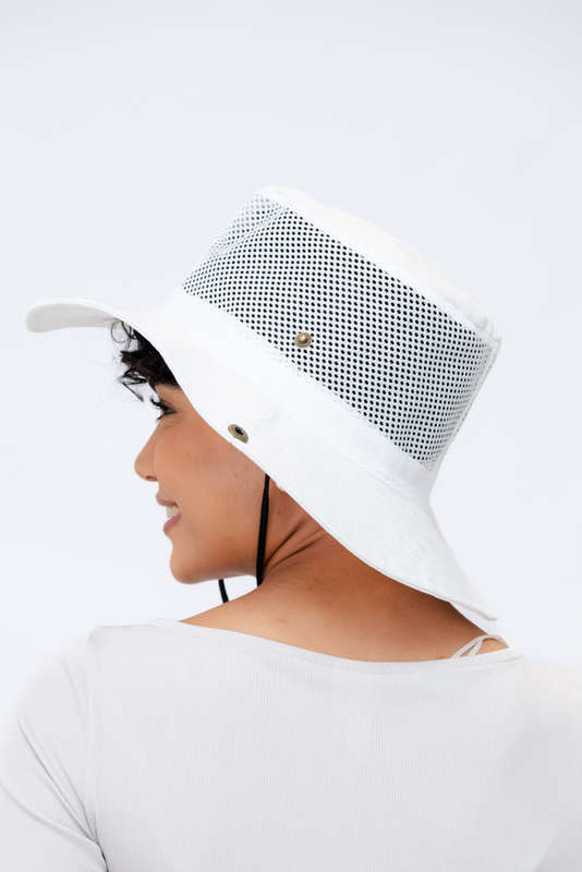Adrian Summer Sun Beach Hat With Drawstring White