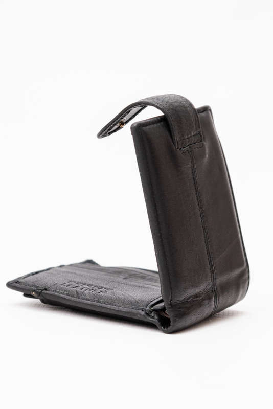 Camel Mountain Genuine Leather Bi Fold Stitch Detail Wallet with Coin Pouch Credit Card Holder Black