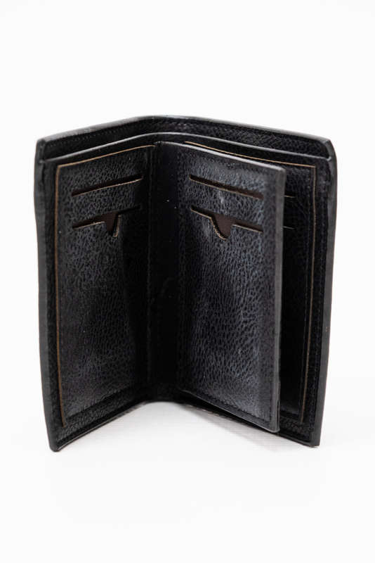 Camel Mountain Leather Bi-Fold Wallet Black