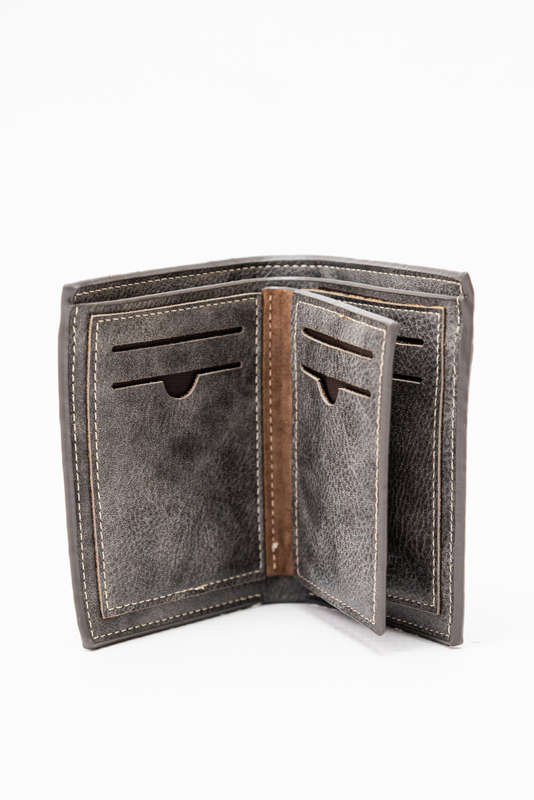 Camel Mountain Leather Bi-Fold Wallet Grey