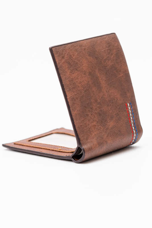 Camel Mountain Leather Bi Fold Stitch Detail Wallet with Coin Pouch Tan