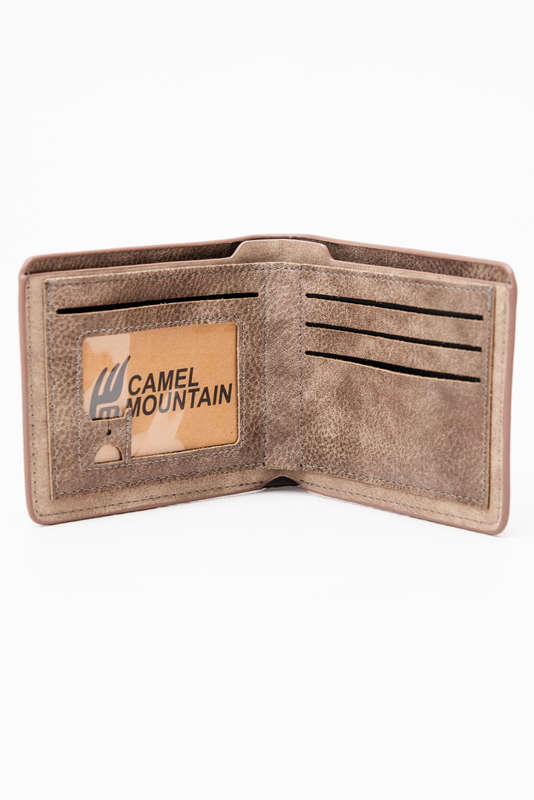 Camel Mountain Leather Bi-Fold Wallet Grey