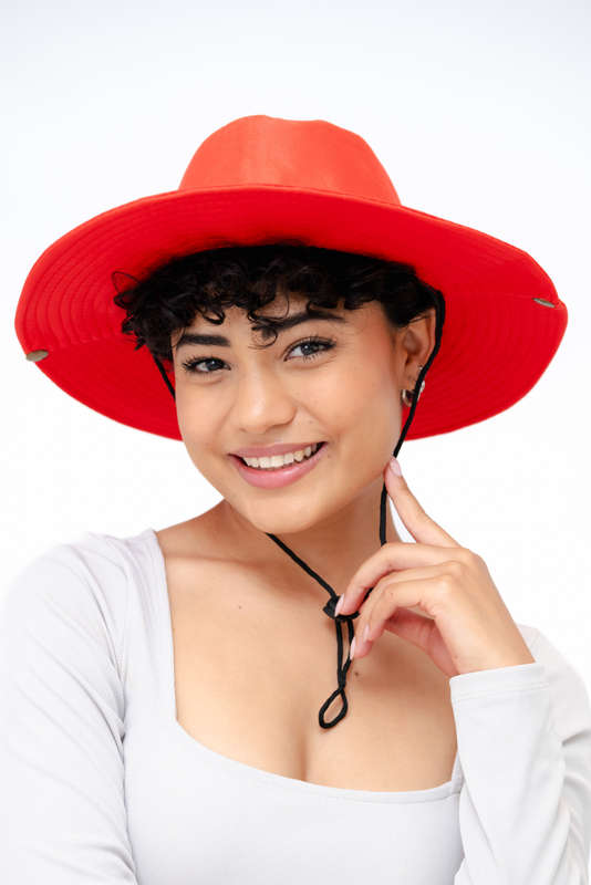 Logan Summer Sun Beach Hat With Drawstring Red