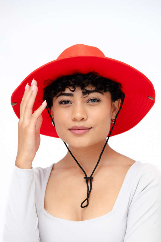 Logan Summer Sun Beach Hat With Drawstring Red