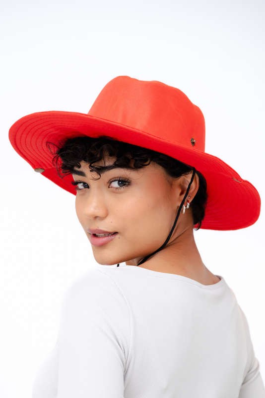 Logan Summer Sun Beach Hat With Drawstring Red