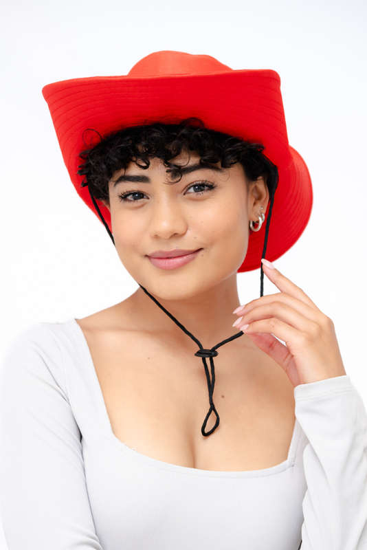 Logan Summer Sun Beach Hat With Drawstring Red