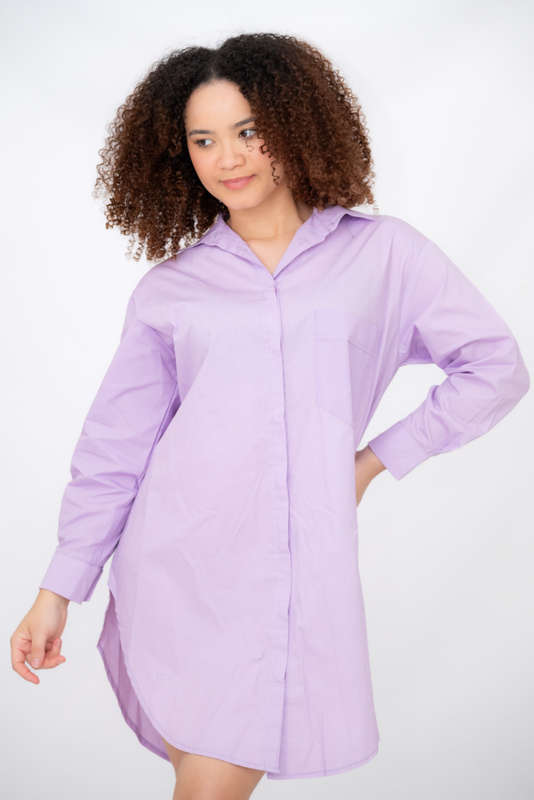 Oversized Button Up Collared Neck Long Sleeve Shirt Dress
