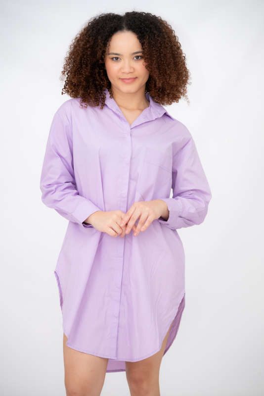 Oversized Button Up Collared Neck Long Sleeve Shirt Dress
