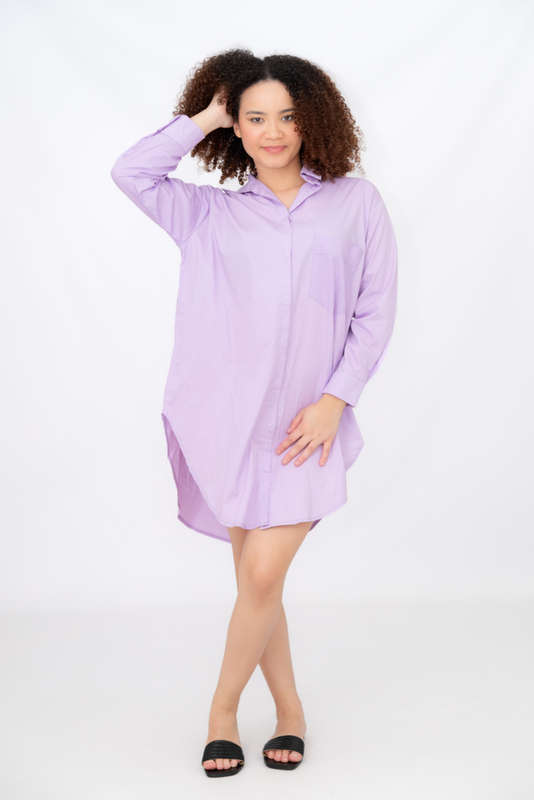 Oversized Button Up Collared Neck Long Sleeve Shirt Dress