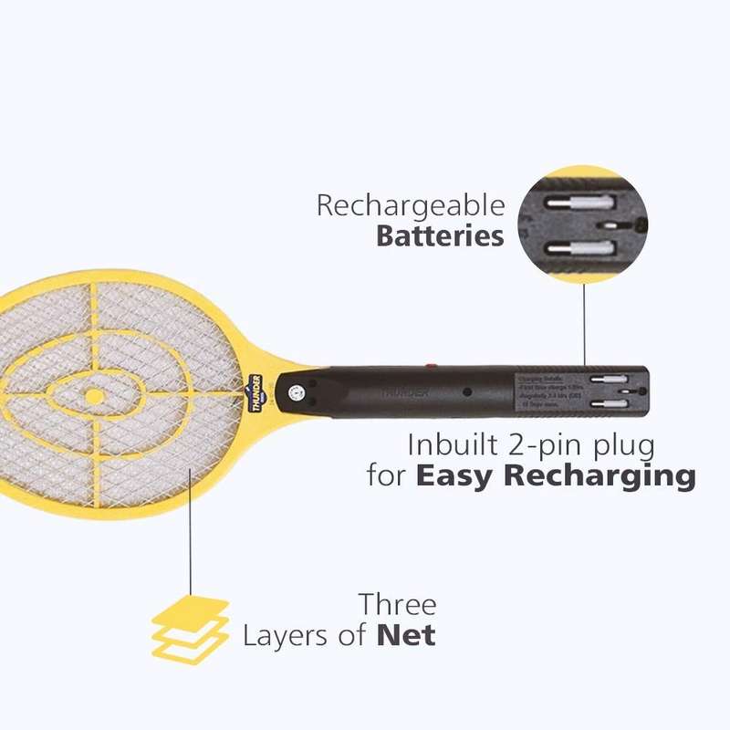 Rechargeable Electric Mosquito Zapper Racket With Led Light