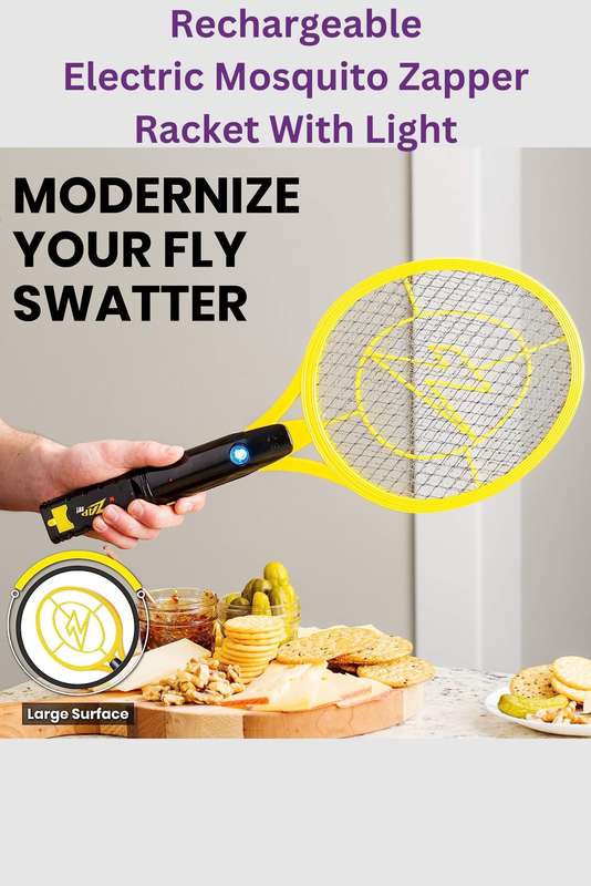 Rechargeable Electric Mosquito Zapper Racket With Led Light
