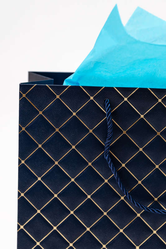 Senza Luxury Gift Bag Embossed With Handles Navy & Gold 420mm X 310mm