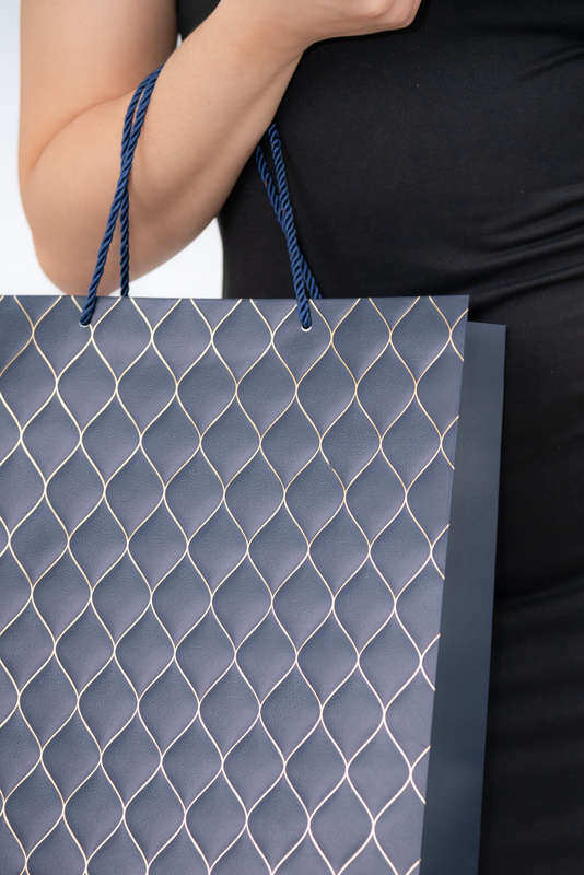 Senza Luxury Gift Bag Embossed With Handles Navy & Gold 420mm X 310mm