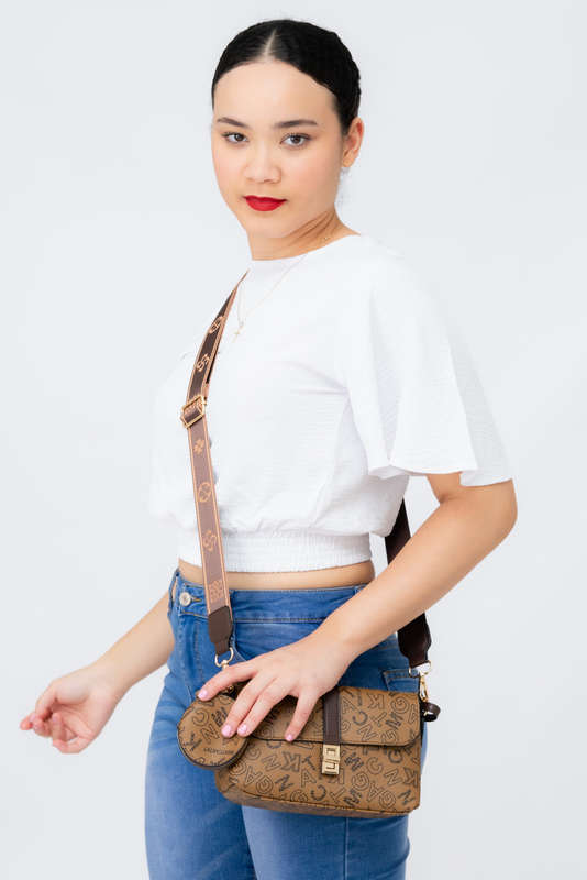Stella Logo Crossbody Sling Bag Patterned Strap &amp; Mini Purse