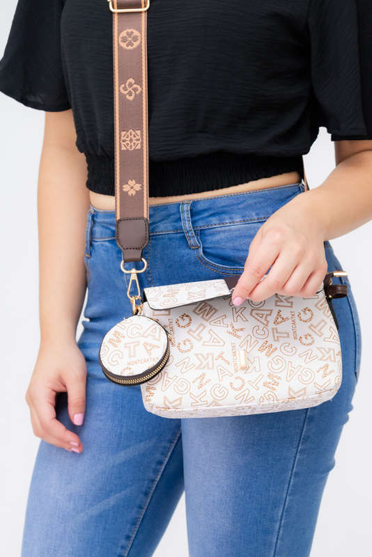 Stella Logo Crossbody Sling Bag Patterned Strap &amp; Mini Purse