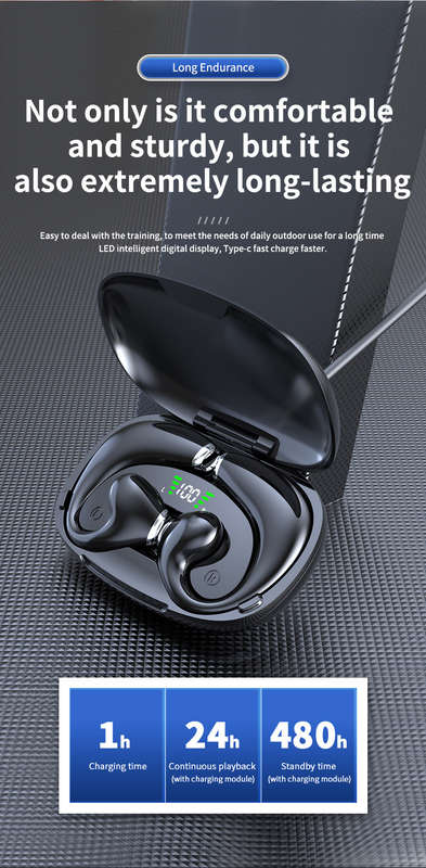 True Bone Conduction Earphone Bluetooth 5.3 HiFi Stereo Surround Deep Bass Waterproof LED Digital...