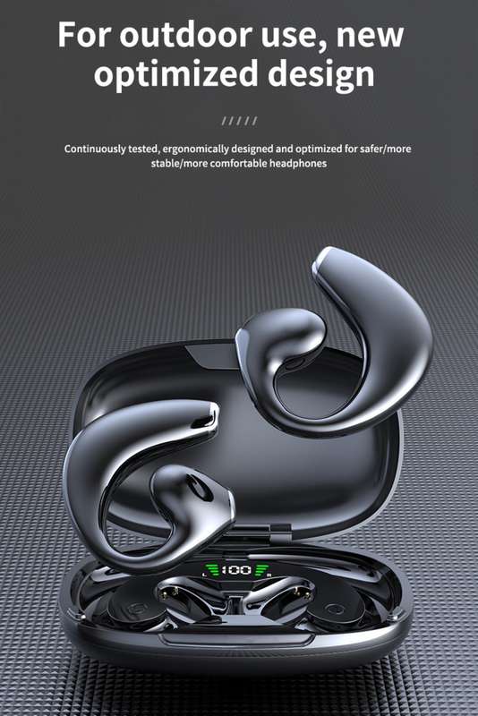 True Bone Conduction Earphone Bluetooth 5.3 HiFi Stereo Surround Deep Bass Waterproof LED Digital...