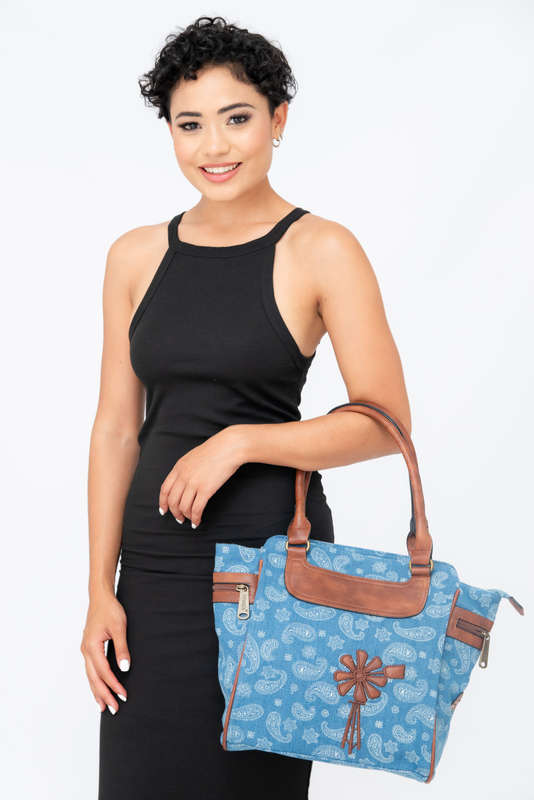 Vivace Printed Canvas Leather Tote Handbag