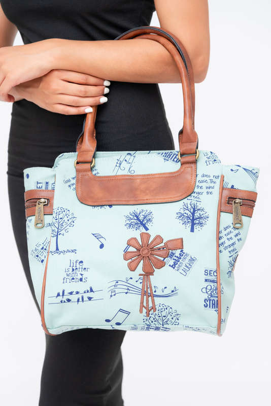 Vivace Printed Canvas Leather Tote Handbag