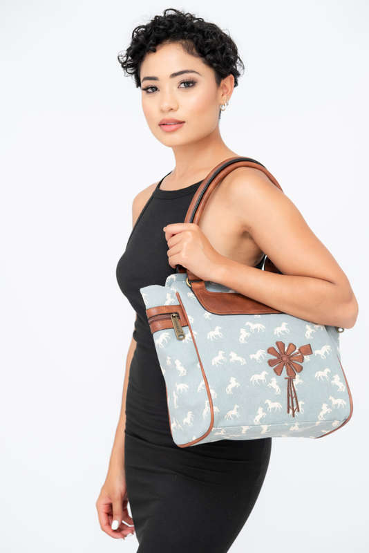 Vivace Printed Canvas Leather Tote Handbag