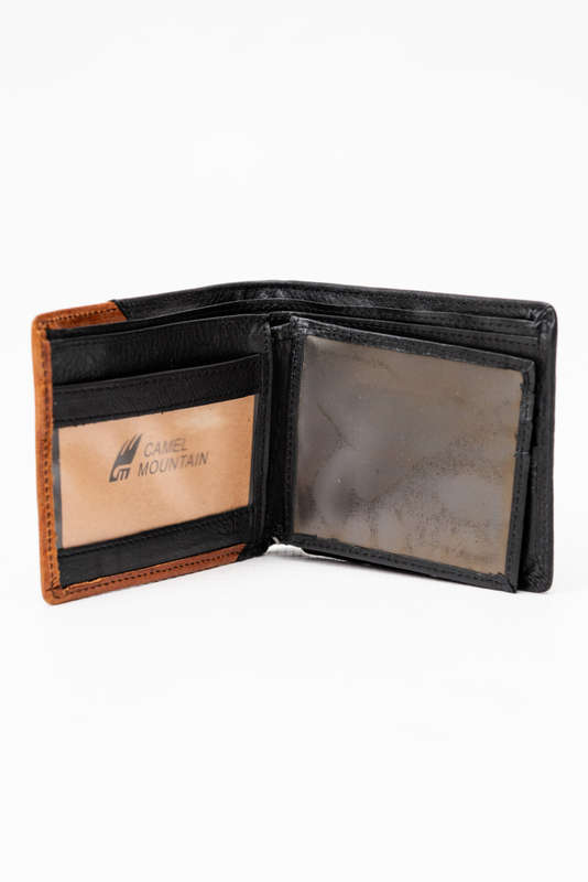 Camel Mountain Leather Bi-Fold Stitch Detail Wallet Dark Grey