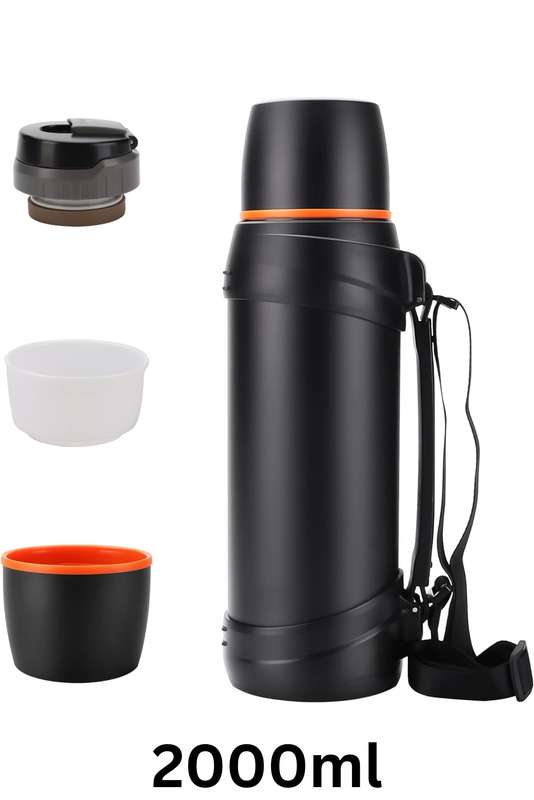 2000ml Large Stainless Steel Thermos Vacuum Travel Flask Pot For Hot & Cold Drinks