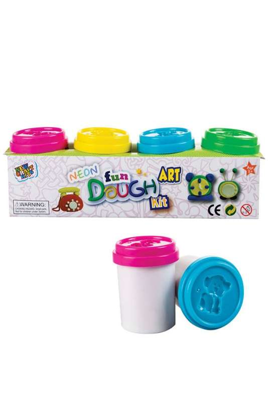 4 Piece Neon Play Dough Tubs With Molds Playset