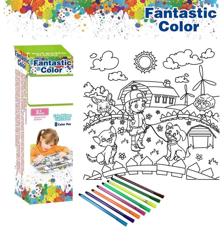 Colouring Canvas Set With 8 Markers 50cm X 50cm
