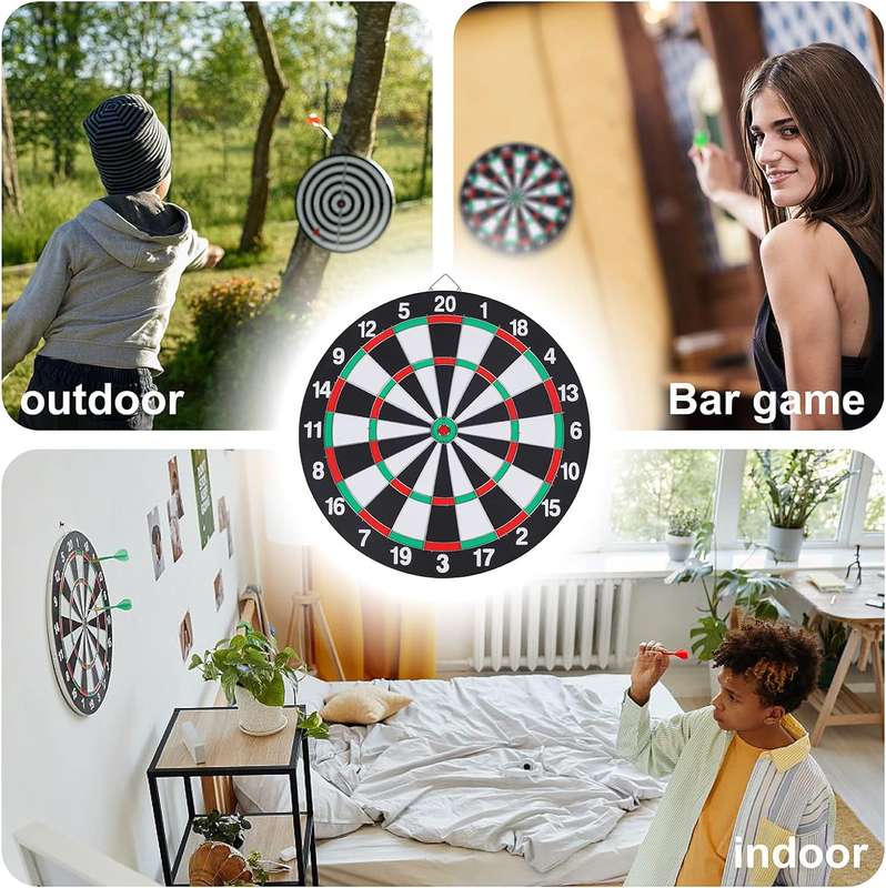 Dart Board Set,Double-Sided 17 Inch With 6 Steel-Plastic Darts