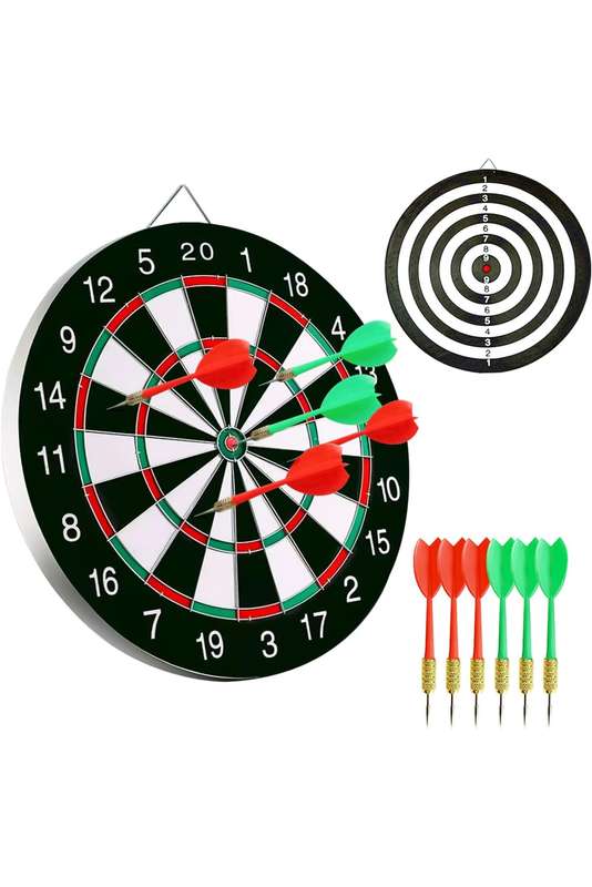 Dart Board Set,Double-Sided 17 Inch With 6 Steel-Plastic Darts