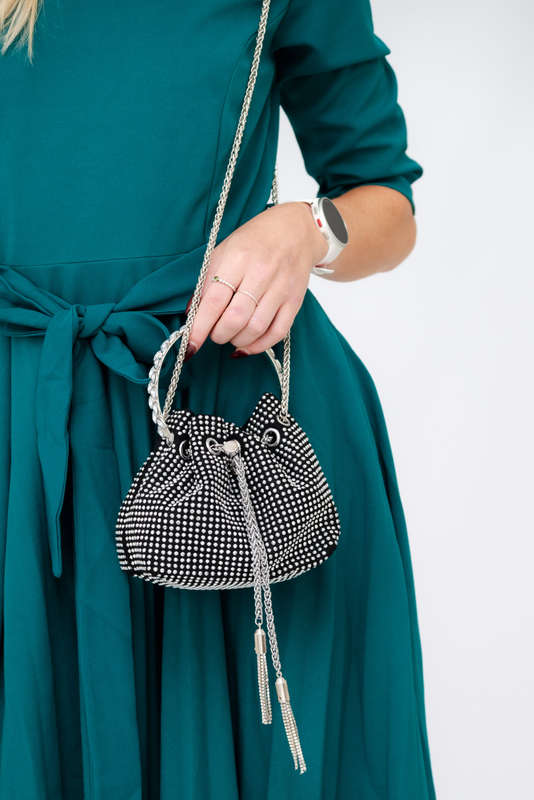 Women's Black Diamante Bucket Bag