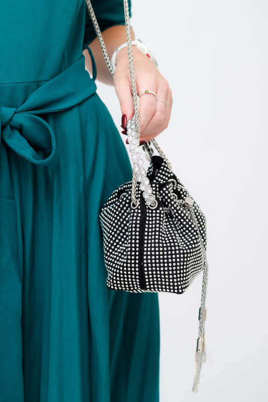 Women's Black Diamante Bucket Bag