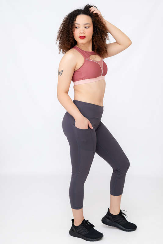 Ladies High Waisted 3/4 Performance Yoga Fitness Leggings With Pockets