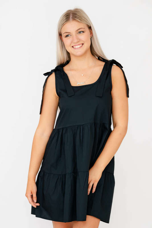 Ruffle Flutter Sleeveless Tiered Black Midi Summer Dress