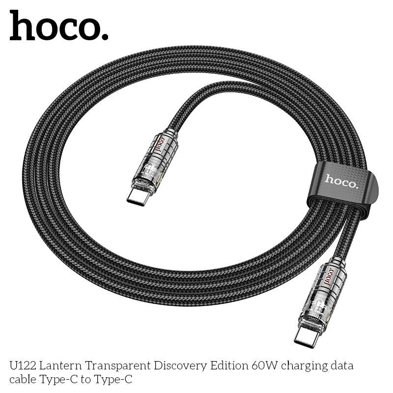 Hoco U122 Lantern Transparent Discovery Edition 60W Type-C to Type-C Charging Data Cable