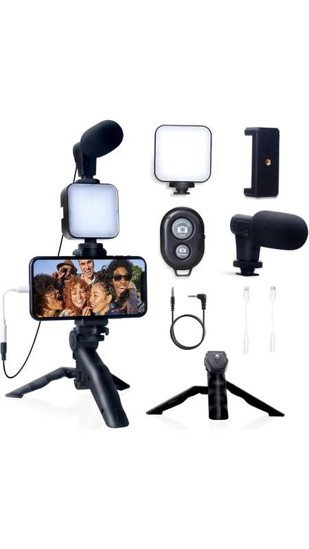 Vlogging Camera Kit With LED Light, Mic &amp; Phone Adaptors