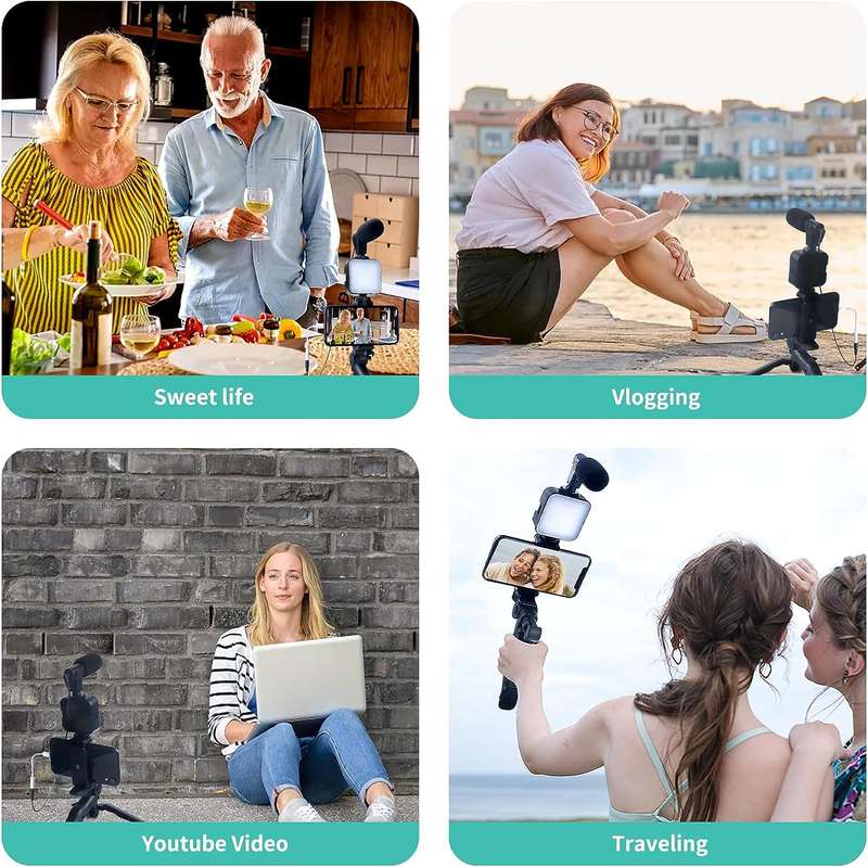 Vlogging Camera Kit With LED Light, Mic &amp; Phone Adaptors