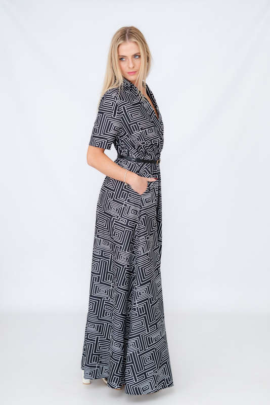 Xavia Short Belted Sleeve Maxi Dress With Pockets