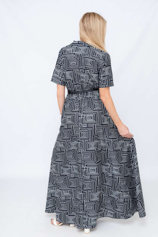 Xavia Short Belted Sleeve Maxi Dress With Pockets
