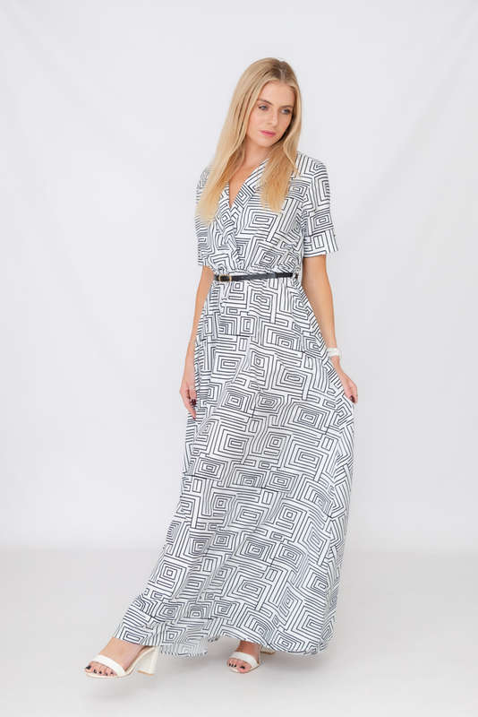 Xavia Short Belted Sleeve Maxi Dress With Pockets