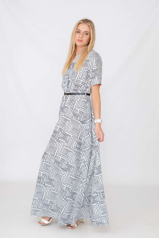 Xavia Short Belted Sleeve Maxi Dress With Pockets