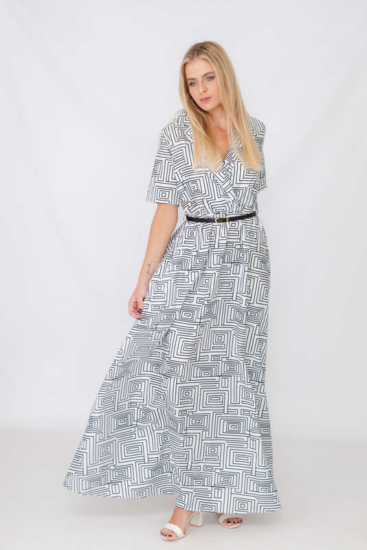 Xavia Short Belted Sleeve Maxi Dress With Pockets