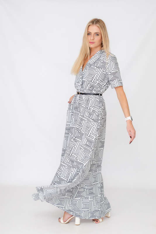Xavia Short Belted Sleeve Maxi Dress With Pockets