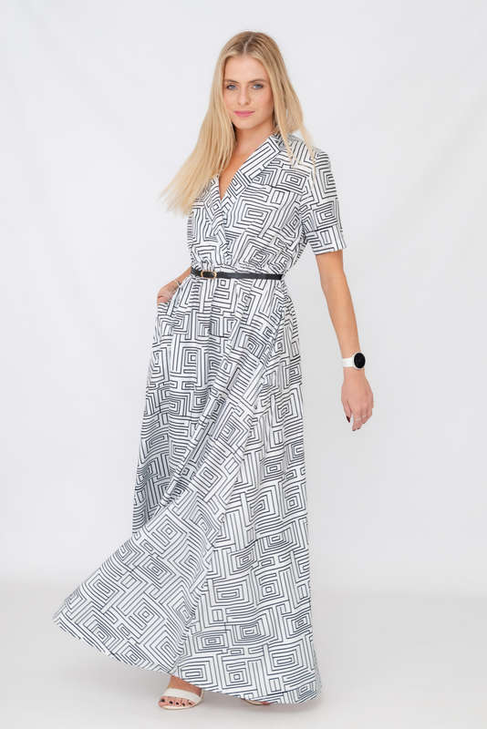 Xavia Short Belted Sleeve Maxi Dress With Pockets